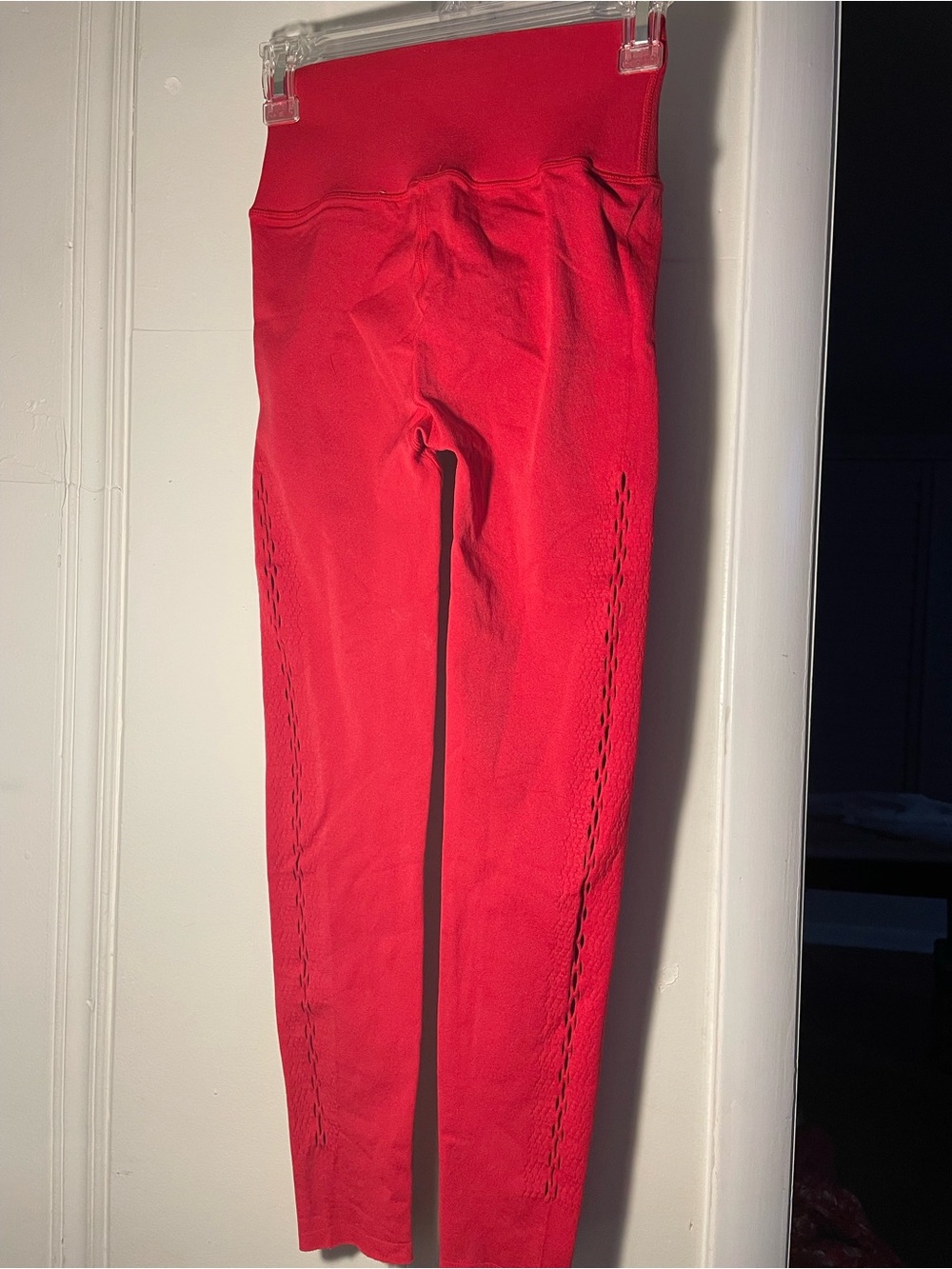 Fabletics SculptKnit Red High Rise Mesh Panel Leggings